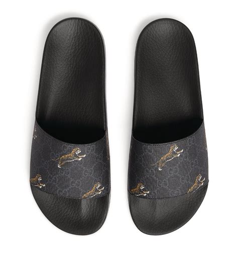 black gucci slides for men|men's Gucci tiger slides.